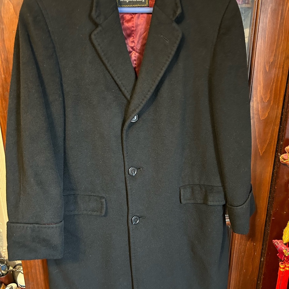 Vintage Eldorado Men's Black 100% CASHMERE 3 Button OVER Coat Jacket Sz medium